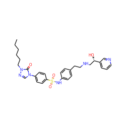 CCCCCCn1ncn(-c2ccc(S(=O)(=O)Nc3ccc(CCNC[C@H](O)c4cccnc4)cc3)cc2)c1=O ZINC000026500272