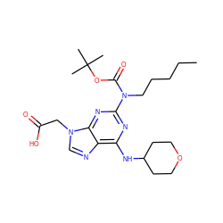 CCCCCN(C(=O)OC(C)(C)C)c1nc(NC2CCOCC2)c2ncn(CC(=O)O)c2n1 ZINC000066101438