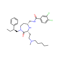 CCCCCN(C)CC[C@H]1N[C@@H](CNC(=O)c2ccc(Cl)c(Cl)c2)CCN(C[C@@H](CC)c2ccccc2)C1=O ZINC000206925071