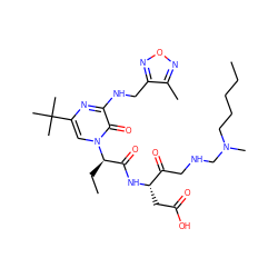 CCCCCN(C)CNCC(=O)[C@H](CC(=O)O)NC(=O)[C@@H](CC)n1cc(C(C)(C)C)nc(NCc2nonc2C)c1=O ZINC000028136583