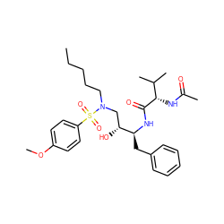 CCCCCN(C[C@@H](O)[C@H](Cc1ccccc1)NC(=O)[C@@H](NC(C)=O)C(C)C)S(=O)(=O)c1ccc(OC)cc1 ZINC000044405583