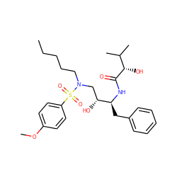 CCCCCN(C[C@@H](O)[C@H](Cc1ccccc1)NC(=O)[C@@H](O)C(C)C)S(=O)(=O)c1ccc(OC)cc1 ZINC000040408152