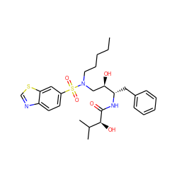 CCCCCN(C[C@@H](O)[C@H](Cc1ccccc1)NC(=O)[C@@H](O)C(C)C)S(=O)(=O)c1ccc2ncsc2c1 ZINC000044418683