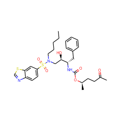 CCCCCN(C[C@@H](O)[C@H](Cc1ccccc1)NC(=O)O[C@H](C)CCC(C)=O)S(=O)(=O)c1ccc2ncsc2c1 ZINC000095557107