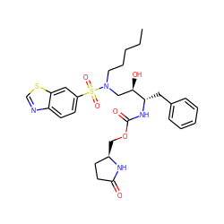 CCCCCN(C[C@@H](O)[C@H](Cc1ccccc1)NC(=O)OC[C@@H]1CCC(=O)N1)S(=O)(=O)c1ccc2ncsc2c1 ZINC000095554394