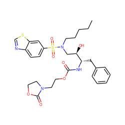 CCCCCN(C[C@@H](O)[C@H](Cc1ccccc1)NC(=O)OCCN1CCOC1=O)S(=O)(=O)c1ccc2ncsc2c1 ZINC000095554387