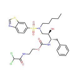 CCCCCN(C[C@@H](O)[C@H](Cc1ccccc1)NC(=O)OCCNC(=O)C(Cl)Cl)S(=O)(=O)c1ccc2ncsc2c1 ZINC000095553707