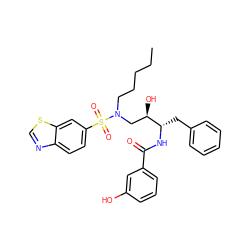 CCCCCN(C[C@@H](O)[C@H](Cc1ccccc1)NC(=O)c1cccc(O)c1)S(=O)(=O)c1ccc2ncsc2c1 ZINC000044405350