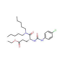 CCCCCN(CCCCC)C(=O)[C@@H](CCC(=O)OCC)NC(=O)Nc1ccc(Cl)cc1 ZINC000027709078