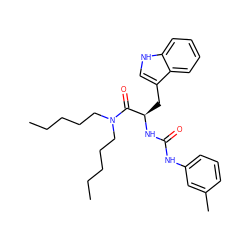 CCCCCN(CCCCC)C(=O)[C@@H](Cc1c[nH]c2ccccc12)NC(=O)Nc1cccc(C)c1 ZINC000013447071