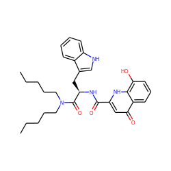 CCCCCN(CCCCC)C(=O)[C@@H](Cc1c[nH]c2ccccc12)NC(=O)c1cc(=O)c2cccc(O)c2[nH]1 ZINC000013447048