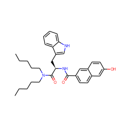 CCCCCN(CCCCC)C(=O)[C@@H](Cc1c[nH]c2ccccc12)NC(=O)c1ccc2cc(O)ccc2c1 ZINC000013447039