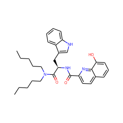 CCCCCN(CCCCC)C(=O)[C@@H](Cc1c[nH]c2ccccc12)NC(=O)c1ccc2cccc(O)c2n1 ZINC000013447045