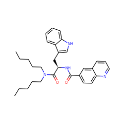 CCCCCN(CCCCC)C(=O)[C@@H](Cc1c[nH]c2ccccc12)NC(=O)c1ccc2ncccc2c1 ZINC000013447030