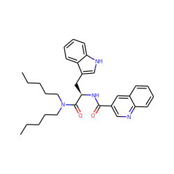 CCCCCN(CCCCC)C(=O)[C@@H](Cc1c[nH]c2ccccc12)NC(=O)c1cnc2ccccc2c1 ZINC000003797748