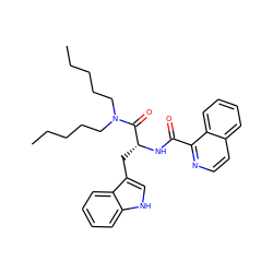 CCCCCN(CCCCC)C(=O)[C@@H](Cc1c[nH]c2ccccc12)NC(=O)c1nccc2ccccc12 ZINC000013447033