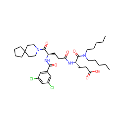 CCCCCN(CCCCC)C(=O)[C@H](CCC(=O)O)NC(=O)CC[C@@H](NC(=O)c1cc(Cl)cc(Cl)c1)C(=O)N1CCC2(CCCC2)CC1 ZINC000029219174