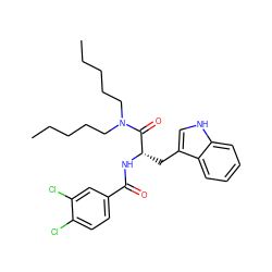 CCCCCN(CCCCC)C(=O)[C@H](Cc1c[nH]c2ccccc12)NC(=O)c1ccc(Cl)c(Cl)c1 ZINC000013447004