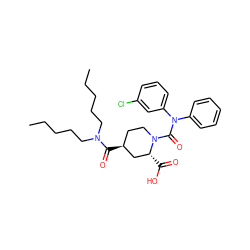 CCCCCN(CCCCC)C(=O)[C@H]1CCN(C(=O)N(c2ccccc2)c2cccc(Cl)c2)[C@H](C(=O)O)C1 ZINC000027709530