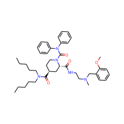 CCCCCN(CCCCC)C(=O)[C@H]1CCN(C(=O)N(c2ccccc2)c2ccccc2)[C@H](C(=O)NCCN(C)Cc2ccccc2OC)C1 ZINC000027656406