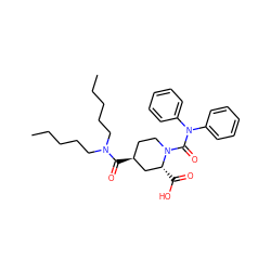 CCCCCN(CCCCC)C(=O)[C@H]1CCN(C(=O)N(c2ccccc2)c2ccccc2)[C@H](C(=O)O)C1 ZINC000027708730