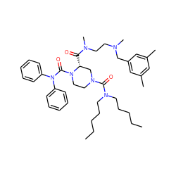 CCCCCN(CCCCC)C(=O)N1CCN(C(=O)N(c2ccccc2)c2ccccc2)[C@H](C(=O)N(C)CCN(C)Cc2cc(C)cc(C)c2)C1 ZINC000026664425