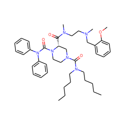 CCCCCN(CCCCC)C(=O)N1CCN(C(=O)N(c2ccccc2)c2ccccc2)[C@H](C(=O)N(C)CCN(C)Cc2ccccc2OC)C1 ZINC000026657580