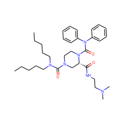 CCCCCN(CCCCC)C(=O)N1CCN(C(=O)N(c2ccccc2)c2ccccc2)[C@H](C(=O)NCCN(C)C)C1 ZINC000026648333