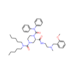 CCCCCN(CCCCC)C(=O)N1CCN(C(=O)N(c2ccccc2)c2ccccc2)[C@H](C(=O)NCCN(C)Cc2ccccc2OC)C1 ZINC000026662978