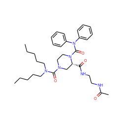 CCCCCN(CCCCC)C(=O)N1CCN(C(=O)N(c2ccccc2)c2ccccc2)[C@H](C(=O)NCCNC(C)=O)C1 ZINC000003915806