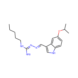 CCCCCN/C(N)=N/N=C/c1c[nH]c2ccc(OC(C)C)cc12 ZINC000013741854