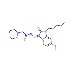 CCCCCN1C(=O)/C(=N\NC(=O)CN2CCOCC2)c2ccc(OC)cc21 ZINC000040974532