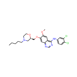 CCCCCN1CCO[C@@H](COc2cc3ncnc(Nc4ccc(Cl)c(Cl)c4)c3cc2OC)C1 ZINC000115600709