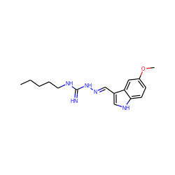 CCCCCNC(=N)N/N=C/c1c[nH]c2ccc(OC)cc12 ZINC000001545565