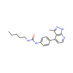 CCCCCNC(=O)Nc1ccc(-c2ccnc3[nH]nc(C)c23)cc1 ZINC001772639774