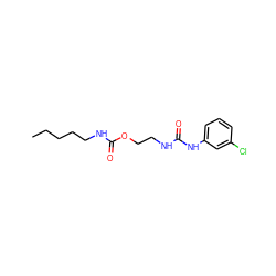 CCCCCNC(=O)OCCNC(=O)Nc1cccc(Cl)c1 ZINC000013560464