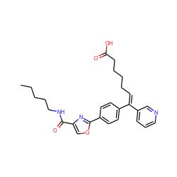 CCCCCNC(=O)c1coc(-c2ccc(/C(=C\CCCCC(=O)O)c3cccnc3)cc2)n1 ZINC000013782514