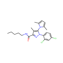 CCCCCNC(=O)c1nn(-c2ccc(Cl)cc2Cl)c(-n2c(C)ccc2C)c1C ZINC000066259435