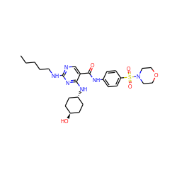 CCCCCNc1ncc(C(=O)Nc2ccc(S(=O)(=O)N3CCOCC3)cc2)c(N[C@H]2CC[C@H](O)CC2)n1 ZINC000261108245