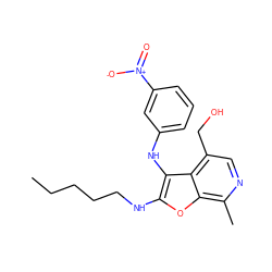 CCCCCNc1oc2c(C)ncc(CO)c2c1Nc1cccc([N+](=O)[O-])c1 ZINC000095571684