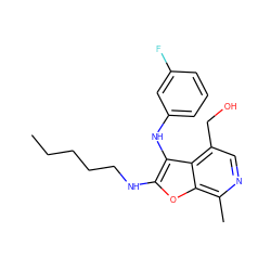 CCCCCNc1oc2c(C)ncc(CO)c2c1Nc1cccc(F)c1 ZINC000095577572