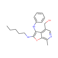 CCCCCNc1oc2c(C)ncc(CO)c2c1Nc1ccccc1 ZINC000095576860