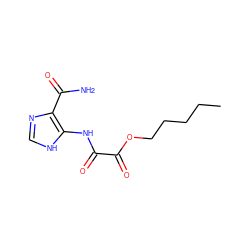 CCCCCOC(=O)C(=O)Nc1[nH]cnc1C(N)=O ZINC000013756627