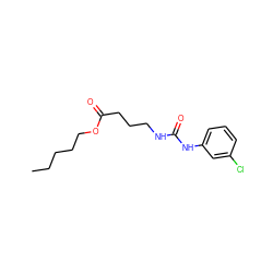 CCCCCOC(=O)CCCNC(=O)Nc1cccc(Cl)c1 ZINC000013560460