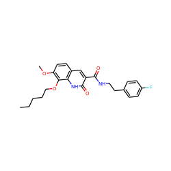 CCCCCOc1c(OC)ccc2cc(C(=O)NCCc3ccc(F)cc3)c(=O)[nH]c12 ZINC000034012056