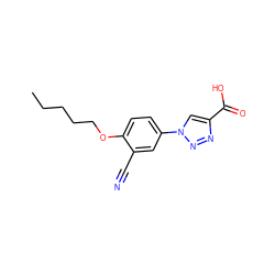 CCCCCOc1ccc(-n2cc(C(=O)O)nn2)cc1C#N ZINC001772604772