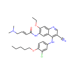 CCCCCOc1ccc(Nc2c(C#N)cnc3cc(OCC)c(NC(=O)/C=C/CN(C)C)cc23)cc1Cl ZINC000028111935