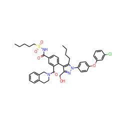 CCCCCS(=O)(=O)NC(=O)c1ccc(-c2c(CO)nn(-c3ccc(Oc4cccc(Cl)c4)cc3)c2CCCC)c(C(=O)N2CCc3ccccc3C2)c1 ZINC000095551536