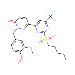 CCCCCS(=O)(=O)c1nc(-c2ccc(=O)n(Cc3ccc(OC)c(OC)c3)c2)cc(C(F)(F)F)n1 ZINC001772621416