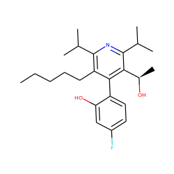 CCCCCc1c(C(C)C)nc(C(C)C)c([C@@H](C)O)c1-c1ccc(F)cc1O ZINC000013860563